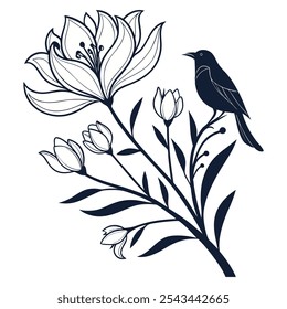 little birds and variant flowers cute pattern illustration