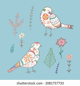 Little birds vector illustrations set