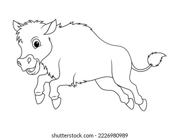 Little Bison Cartoon Animal Illustration BW