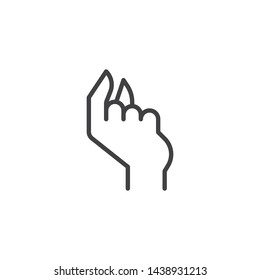 A Little Bit Hand Gesture Line Icon. Linear Style Sign For Mobile Concept And Web Design. Small Size Showing Hand Outline Vector Icon. Symbol, Logo Illustration. Vector Graphics