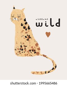 A Little Bit Wild  Cute Simple Vector Illustration and Baby Cat Isolated Beige Background  Simple Nursery Art for Kids  Print and Funny Wild Cat ideal for Wall Art  Card  Poster  Safari Party  