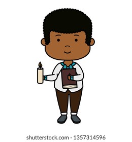 little black boy with bible and candle first communion