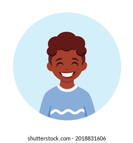 Little black boy. Cute portrait of smiling boy. Vector illustration