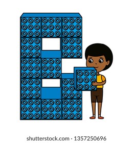 little black boy with number eight and toy pieces