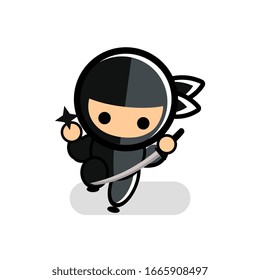 Little black cartoon ninja using shuriken and schword with run number 27