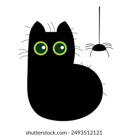 little black cat, little black spider, big green eyes