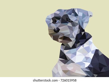 Little Black dog head shot low poly with yellow background