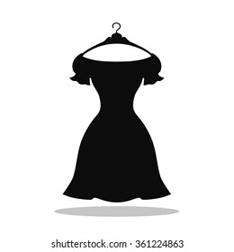 Little  Black Dress  Icon.Fashion Logo Template,background.Vector Black Party Dress.Isolated Sign On White.Simple Flat Vector Dress Silhouette Hanging On Hanger.Dress Icon Object.EPS Icon.Flat  Dress