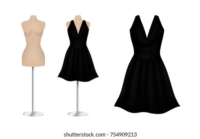 Little black dress. Set includes tailor mannequin. Vector design isolated for all backgrounds.