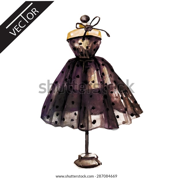 Little Black Dress Vector Watercolor Illustration Stock Vector (Royalty ...