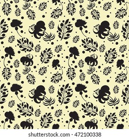  Little black flowers, seamless bright background 