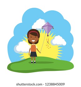 little black girl flying kite in the field