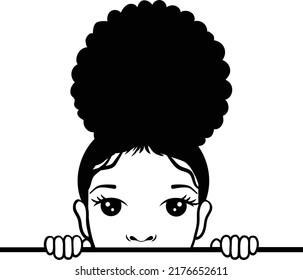Little Black Girl Peeking with Afro Hairstyle svg