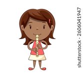 Little black girl playing recorder