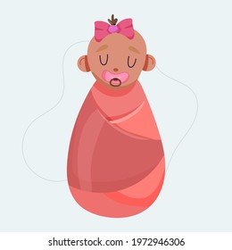 Little black girl wrapped in a blanket. Baby with pacifier