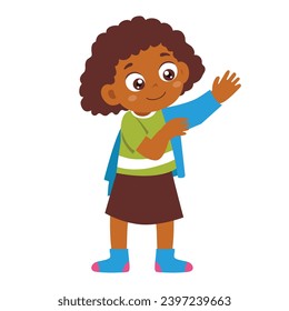 Little Black Kid wearing clothes getring dressed daily routine Activity. Little Black Girl dressing.Children discipline preparing fashion. Isolated Element Objects. Flat Style Icon Vector Illustration