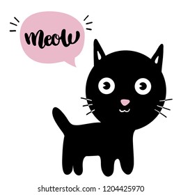 Little black kitten. Cute cat. Vector isolated illustration.