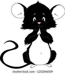 little black mouse with a plaintive look. Isolated vector image on white background.