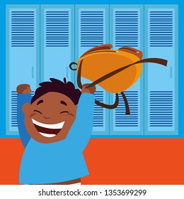 Little Black Schoolboy Schoolbag School Corridor Stock Vector (Royalty ...