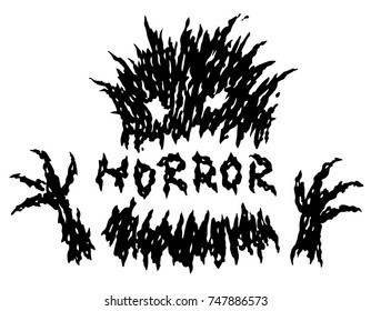 Little black toothy terrible stump monster. The horror genre. Scary halloween character. Vector illustration.