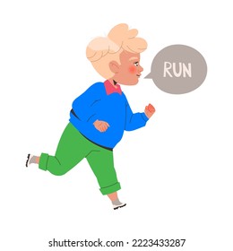 Little Blond Boy Running Forward Learning English Word Vector Illustration