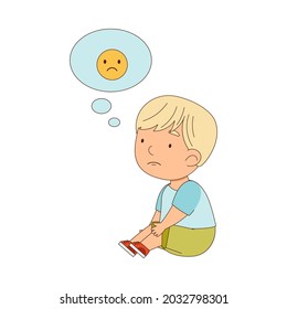 Little Blond Boy Sitting on the Floor with Emotion Face in Bubble Vector Illustration