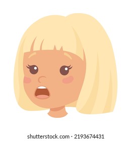 Little Blond Girl Character Face with Short Haircut Gasping in Surprise Side View Vector Illustration