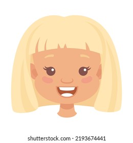 Pequeña Cara de Chica rubia con un corto corte de pelo Sonriente Vector Ilustración