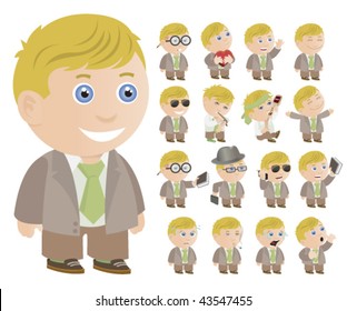Little Blonde Boy - Multiple Poses - Vector Illustration