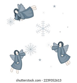 little blue angels with snowflakes