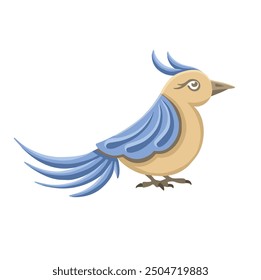 Little blue bird with a crest, hand drawn vector