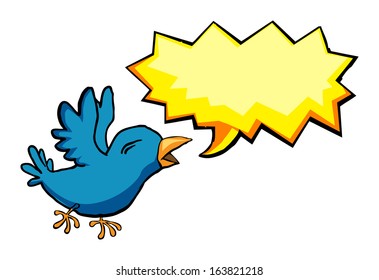Little blue bird with a speech bubble, vector illustration