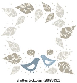 little blue birds love talk dots leaves wreath card illustration isolated on white background 