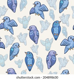 Little blue birds seamless pattern. Vector illustration, EPS 10. Contains transparent objects