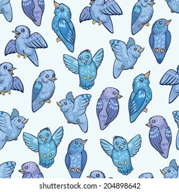 Little blue birds seamless pattern. Vector illustration, EPS 10. Contains transparent objects