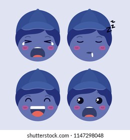 little blue boys emoticon set kawaii characters