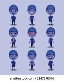 little blue boys emoticon set kawaii characters
