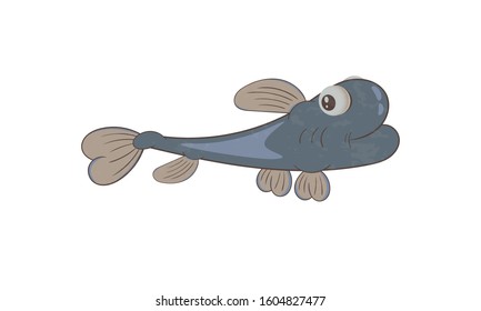 Little blue fish on a white background. Vector illustration.