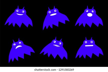 Little Blue Ghost. Set emotion. Vector illustration