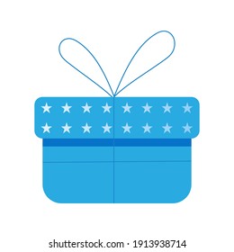 Little blue gift box on white background for use as a design element.