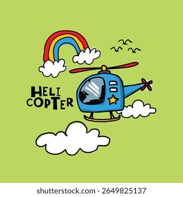 little blue helicopter vector set 