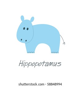 Little blue hippopotamus on white background, element for kid or baby design