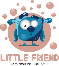 Little blue monster with beige bubbles. Suitable for printing greeting cards or products for children.