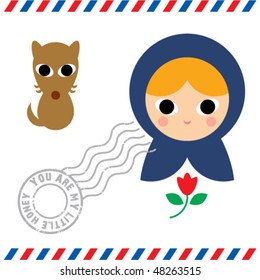 little blue and postcard