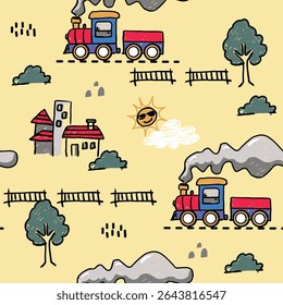 little blue train seamless vector 