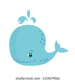 Little Blue Whale, vector illustration isolated on white background, baby shower decor