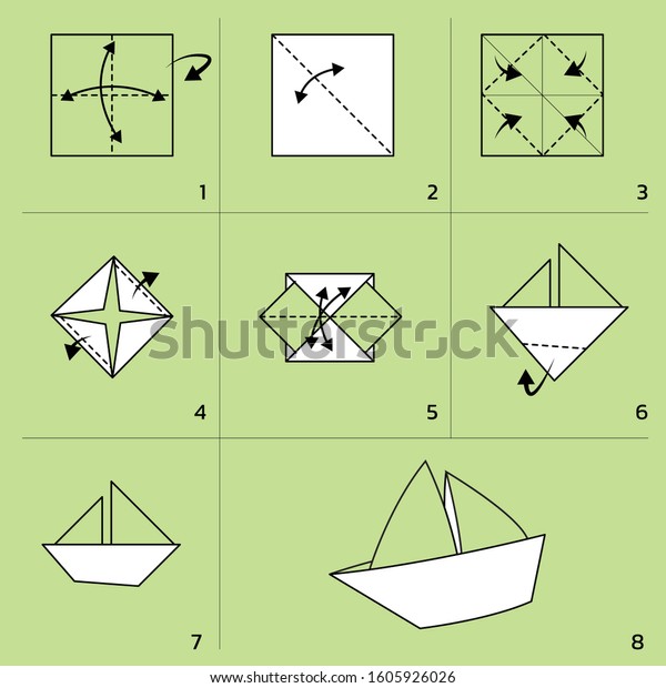 Little Boat Folding Tutorial Sequence Cartoon Stock Vector (Royalty ...