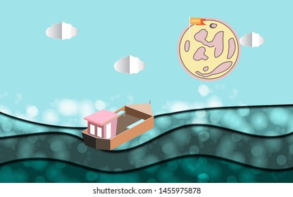 A little boat in the sea leads to the goal of the business. Conceiving obstacles in doing business than being successful.