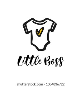 Little Boss. Lettering for babies clothes and nursery decorations (bags, posters, invitations, cards, pillows). Brush calligraphy isolated on white background. Overlay for photo album.