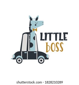 Little boss positive slogan inscription. Baby boy postcard, banner lettering. Kids illustration for prints on t-shirts and bags, posters, cards. Motivational phrase. Vector quotes.